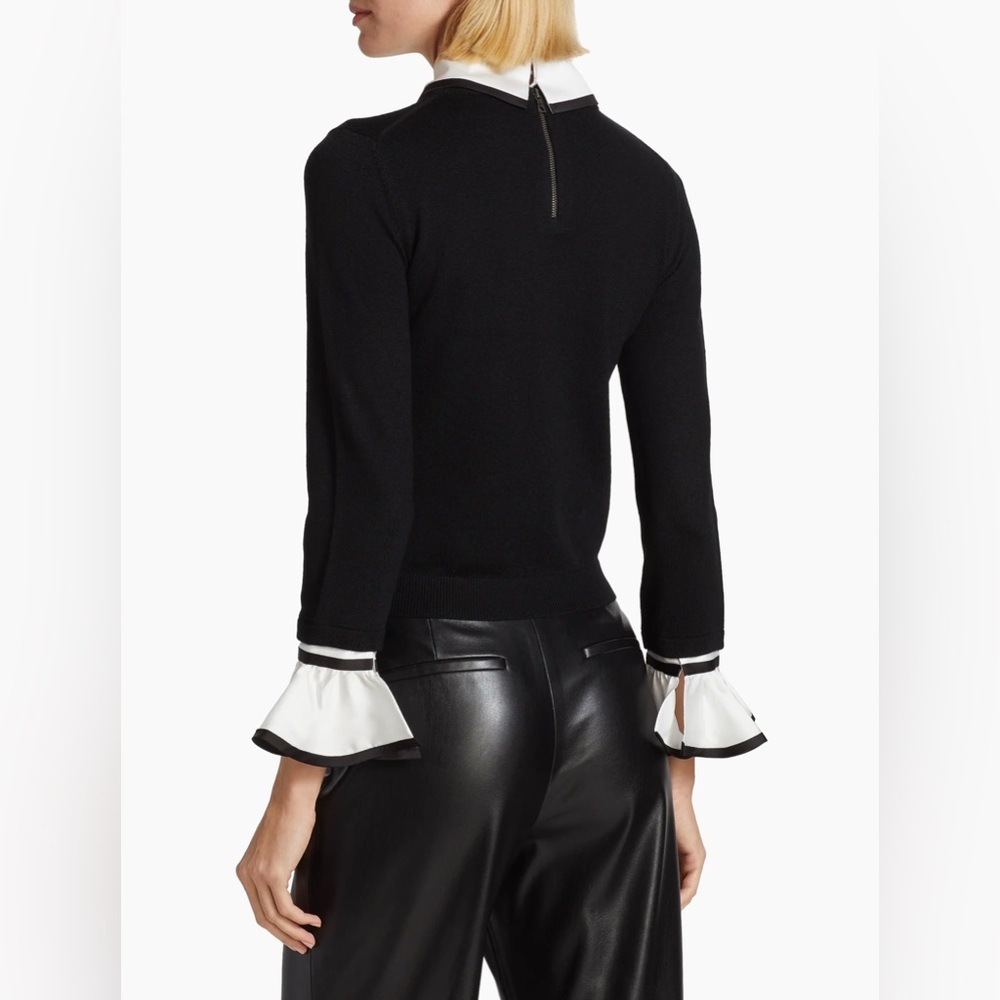 Alice + Olivia Black Sweater with White Contrast Collar and Cuff Details - Picture 5 of 9